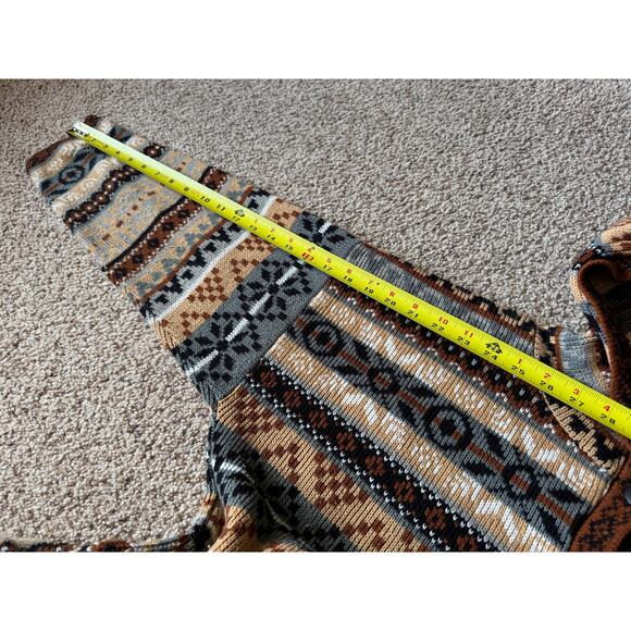 Vintage Fair Isle Cardigan Sweater Hooded Retro Nordic 90s Cabincore Neutrals - Picture 6 of 7